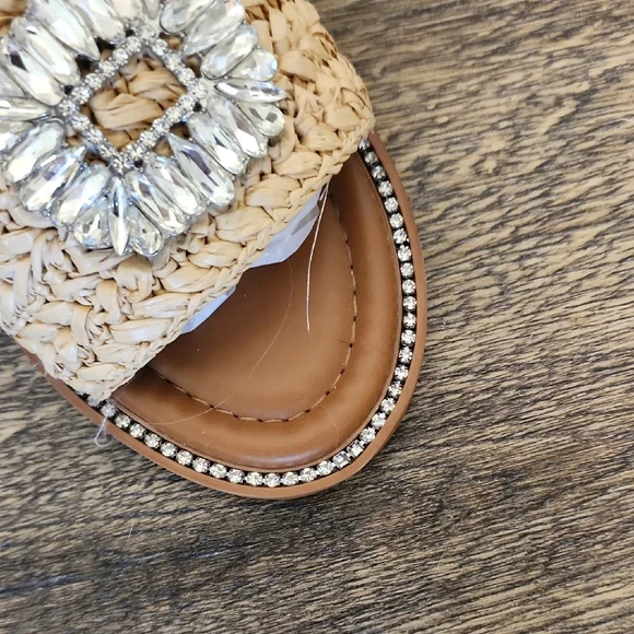 INC International Concepts Tan Woven Sandals with Crystal Accents - Picture 3 of 10